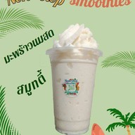เมนูของร้าน นันสต็อปสมูทตี้ผลไม้ปั่นและกาแฟโบราณ