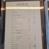 เมนู Coffee Sis Cafe