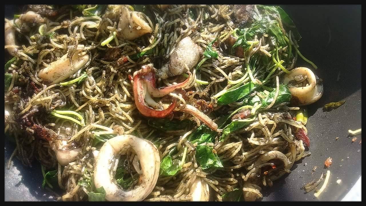 Angel Hair Spaghetti in squid ink sauce