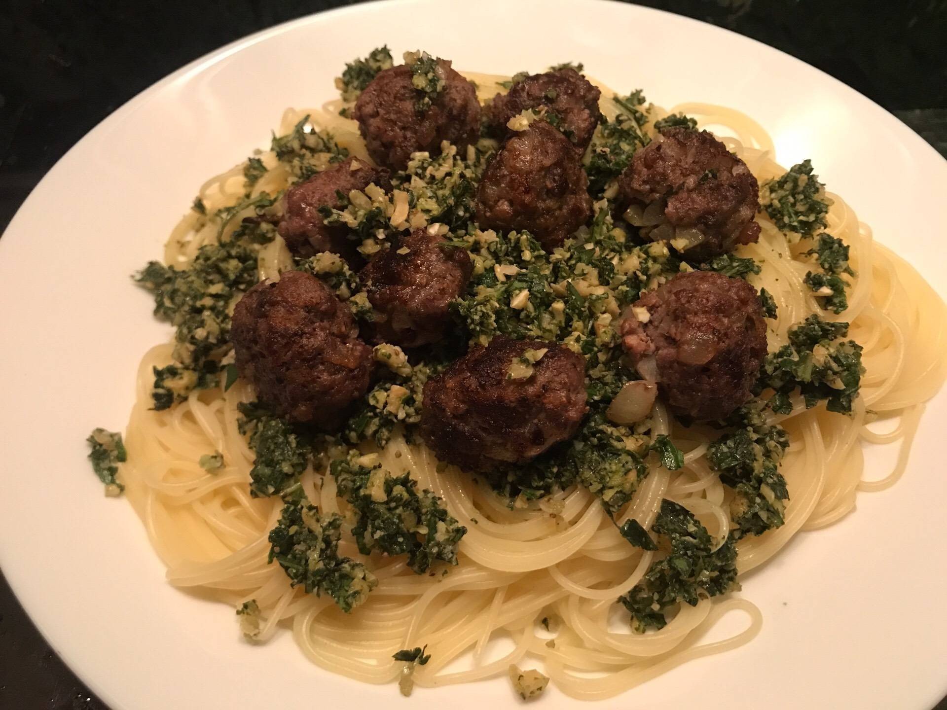 Capellini Meatball and Pesto Sauce