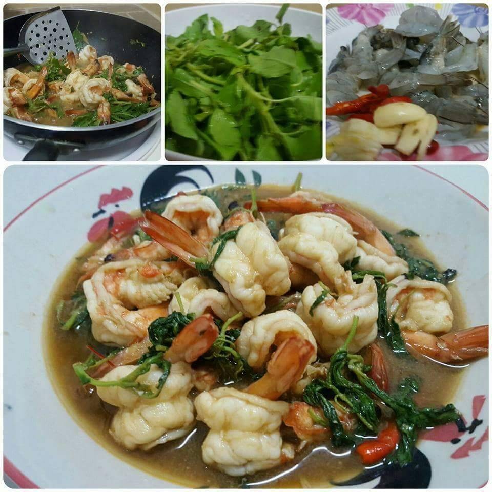 กระเพรากุ้งสด