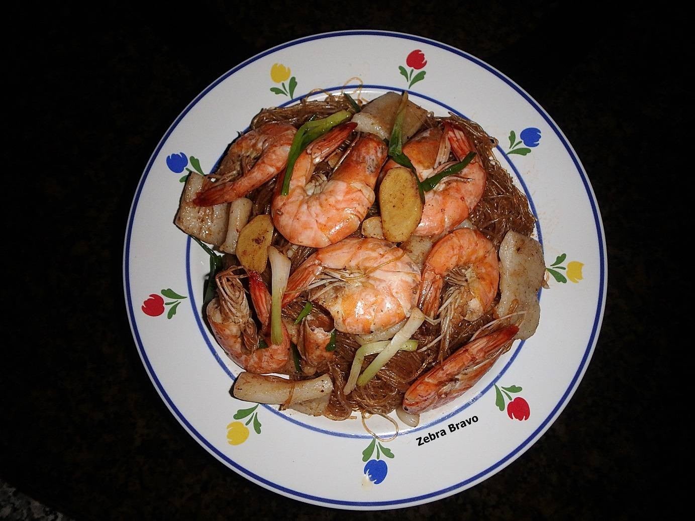 กุ้งอบวุ้นเส้นในกระทะ