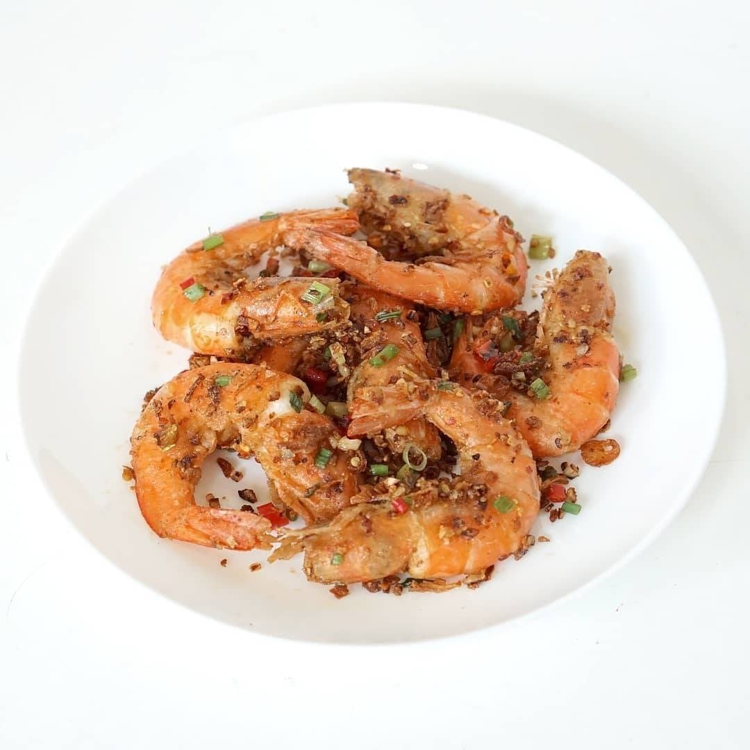 กุ้งทอดผัดพริกเกลือน้ำพริกน้ำย้อย