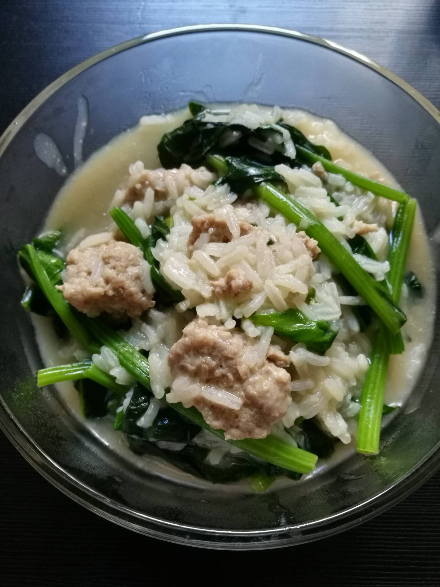 ข้าวต้มหมูผักปวยเล้ง