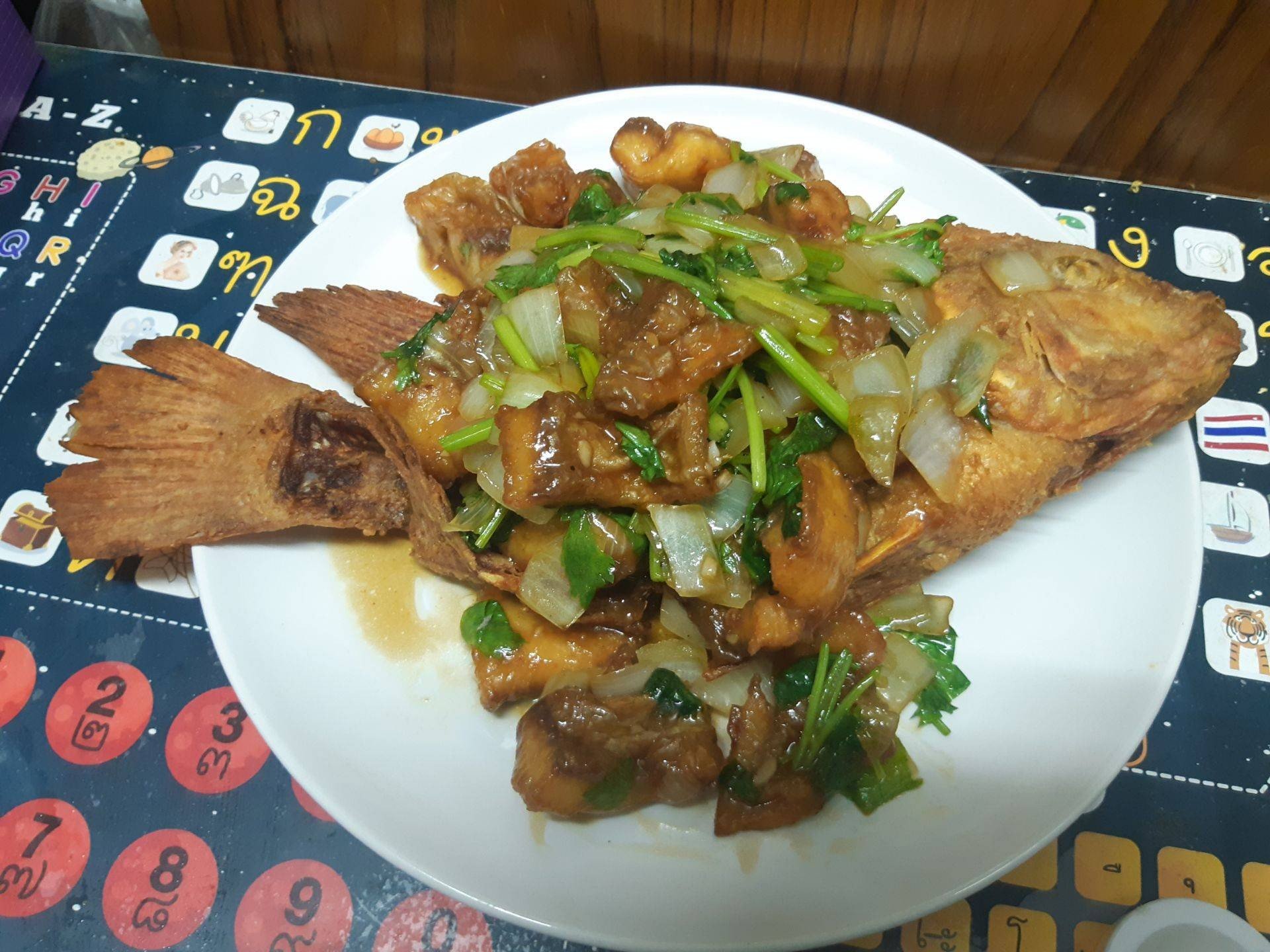 ปลาทับทิมผัดตั้งโอ๋