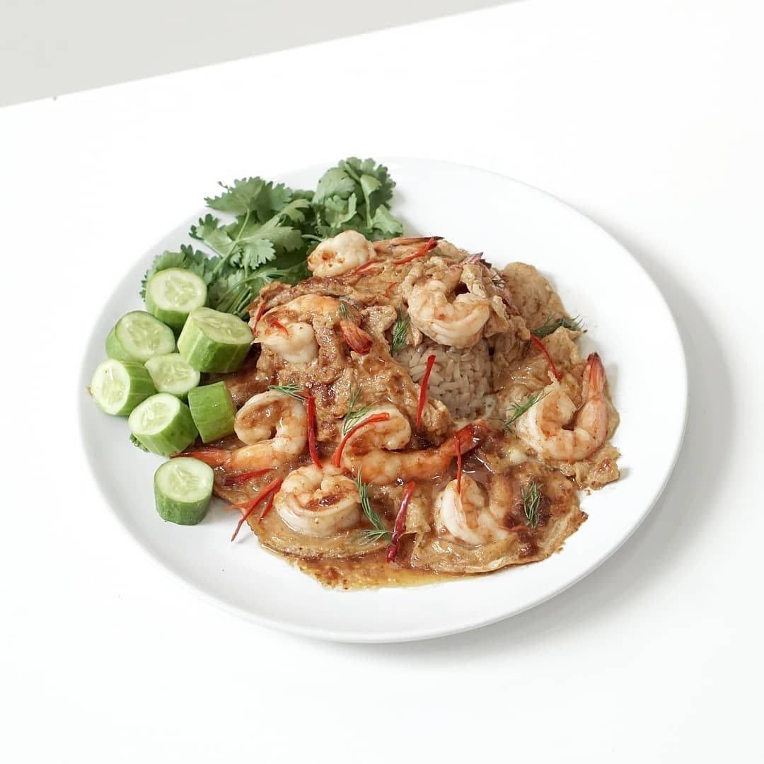 ข้าวไข่ข้นกุ้งน้ำพริกเผา
