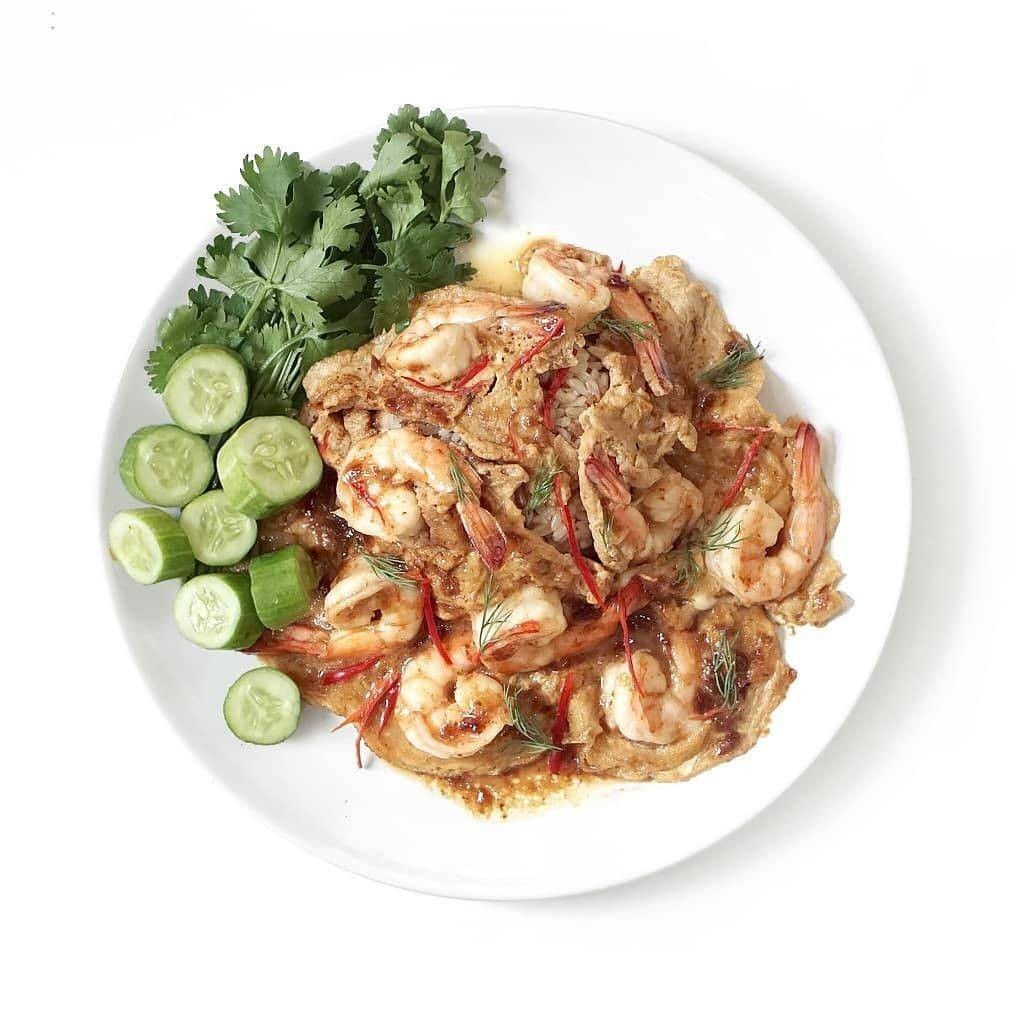 ข้าวไข่ข้นกุ้งน้ำพริกเผา