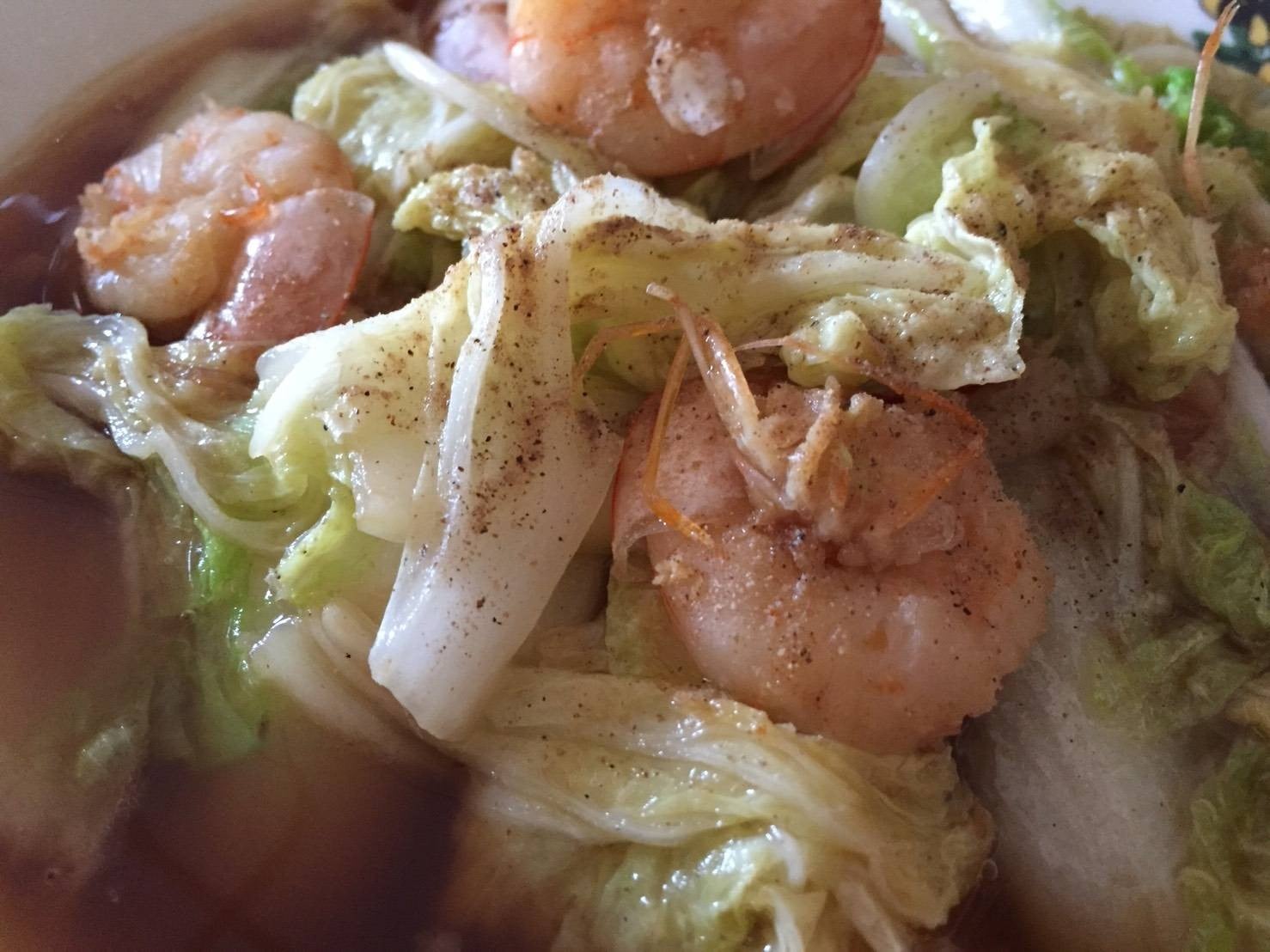 ผัดผักกาดขาวใส่กุ้ง