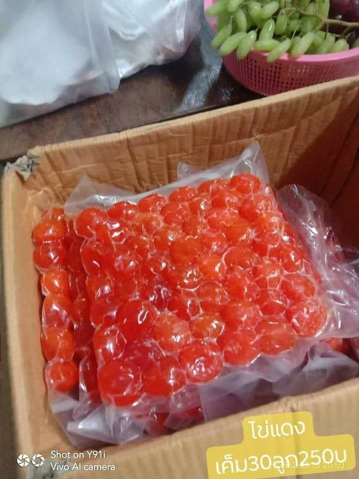 แซลม่อนซาซิมิ-สาหร่ายพวงองุ่น-ไข่หมึกทอด-เค้กฝอยทอง
