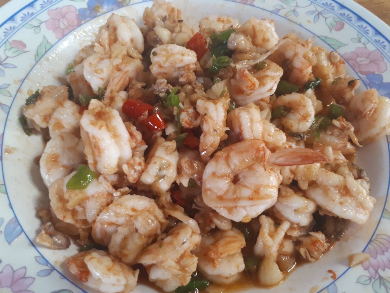 กุ้งผัดพริกขี้หนูสวน