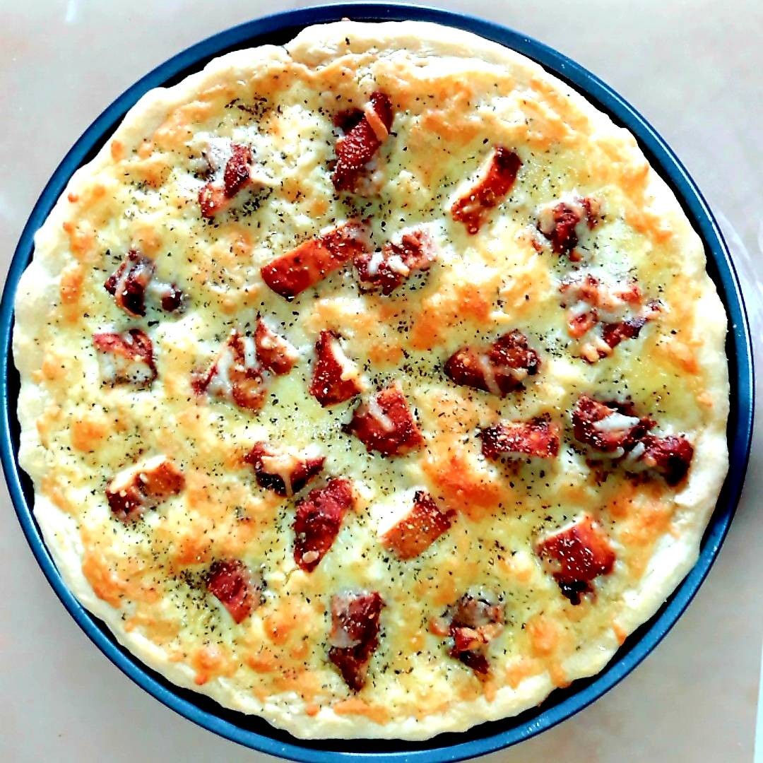 โฮมเมดพิซซ่าแป้งหนานุ่ม 🍕พิซซ่าไก่บาบีคิวซอสเนยกระเทียม  