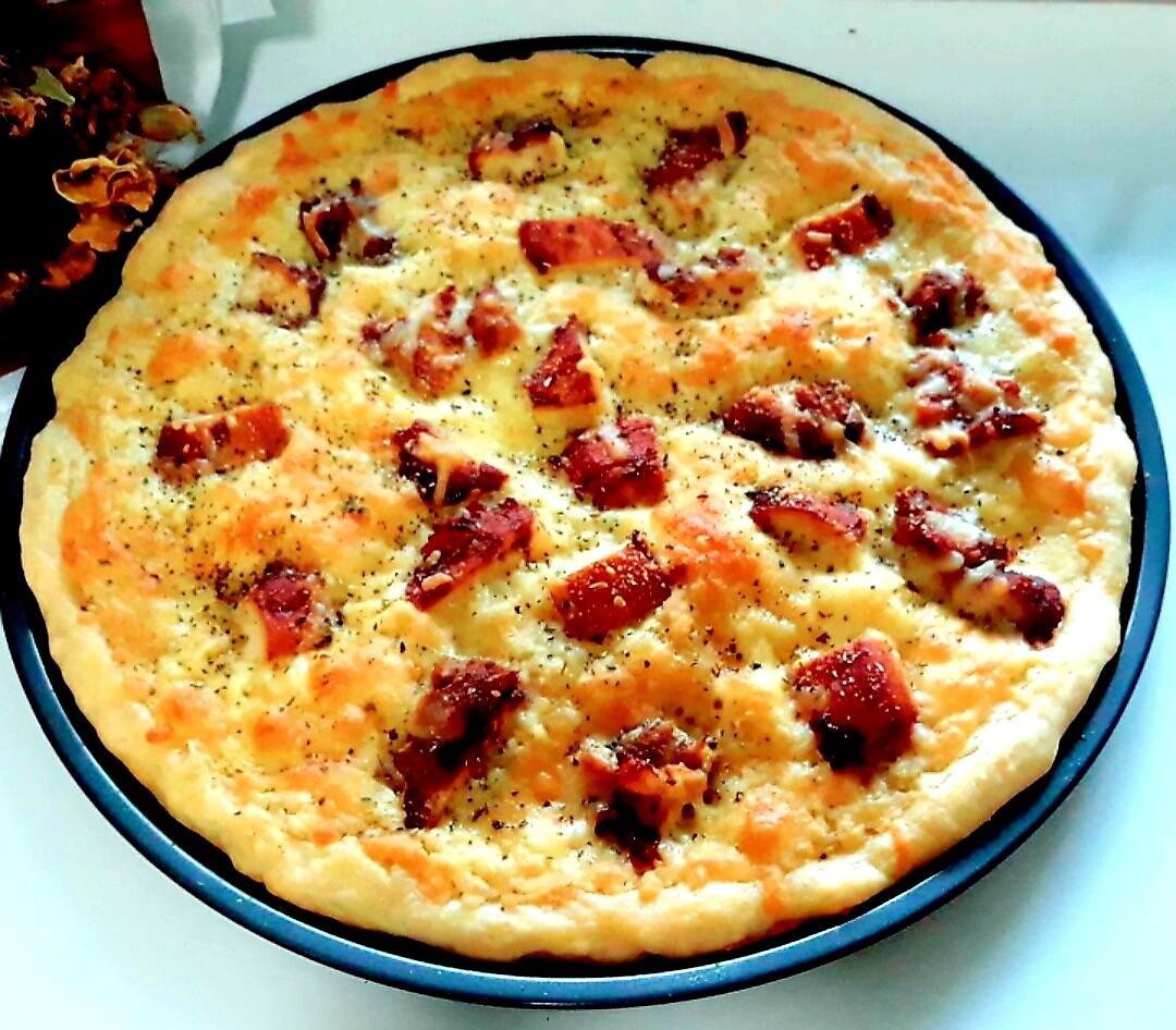 โฮมเมดพิซซ่าแป้งหนานุ่ม 🍕พิซซ่าไก่บาบีคิวซอสเนยกระเทียม  