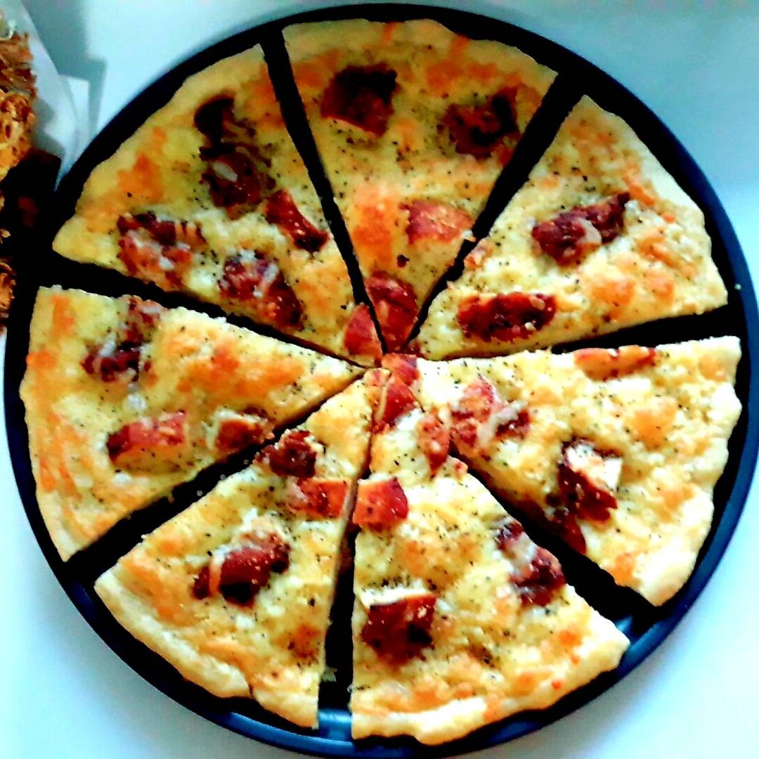 โฮมเมดพิซซ่าแป้งหนานุ่ม 🍕พิซซ่าไก่บาบีคิวซอสเนยกระเทียม  