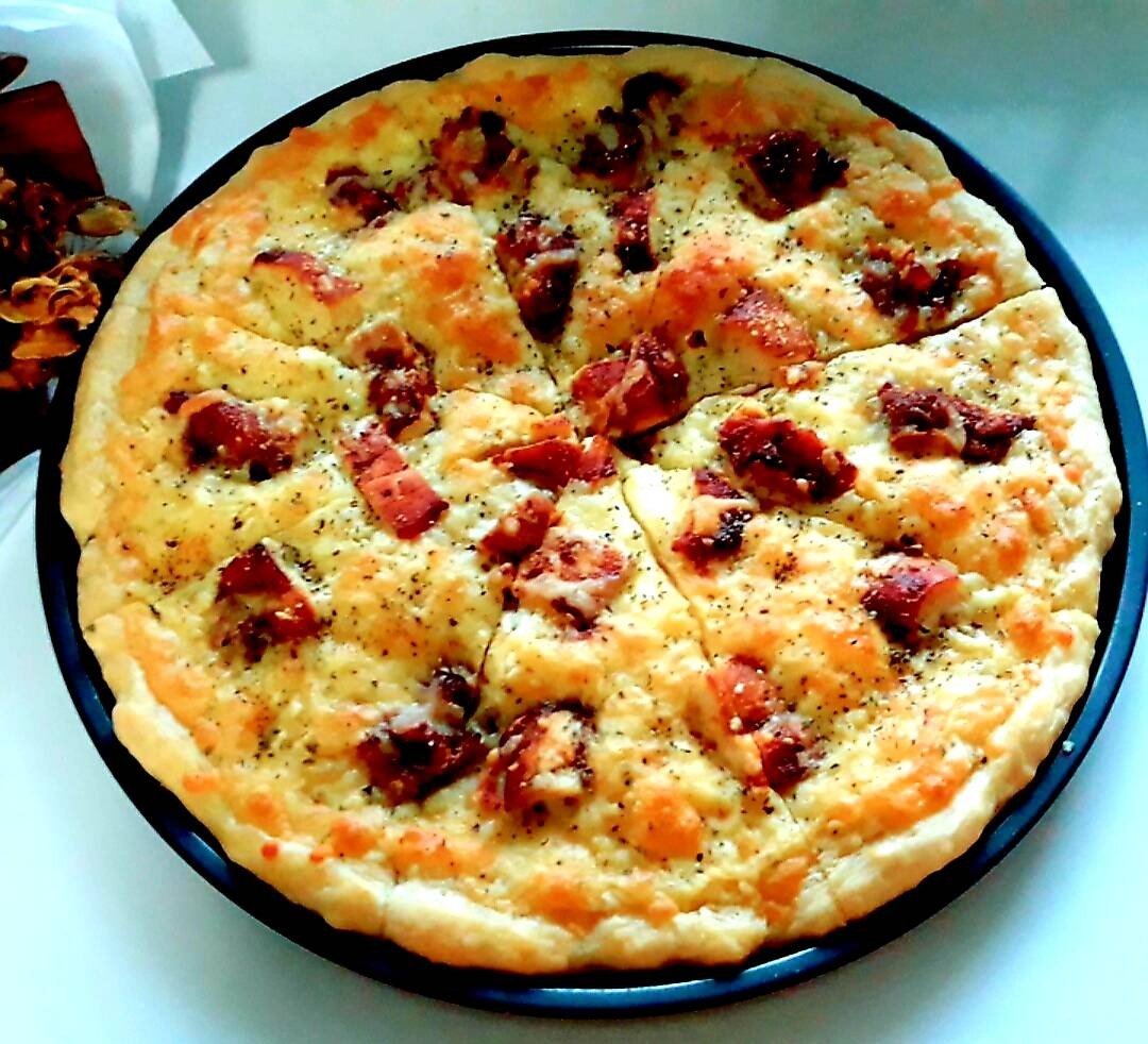 โฮมเมดพิซซ่าแป้งหนานุ่ม 🍕พิซซ่าไก่บาบีคิวซอสเนยกระเทียม  