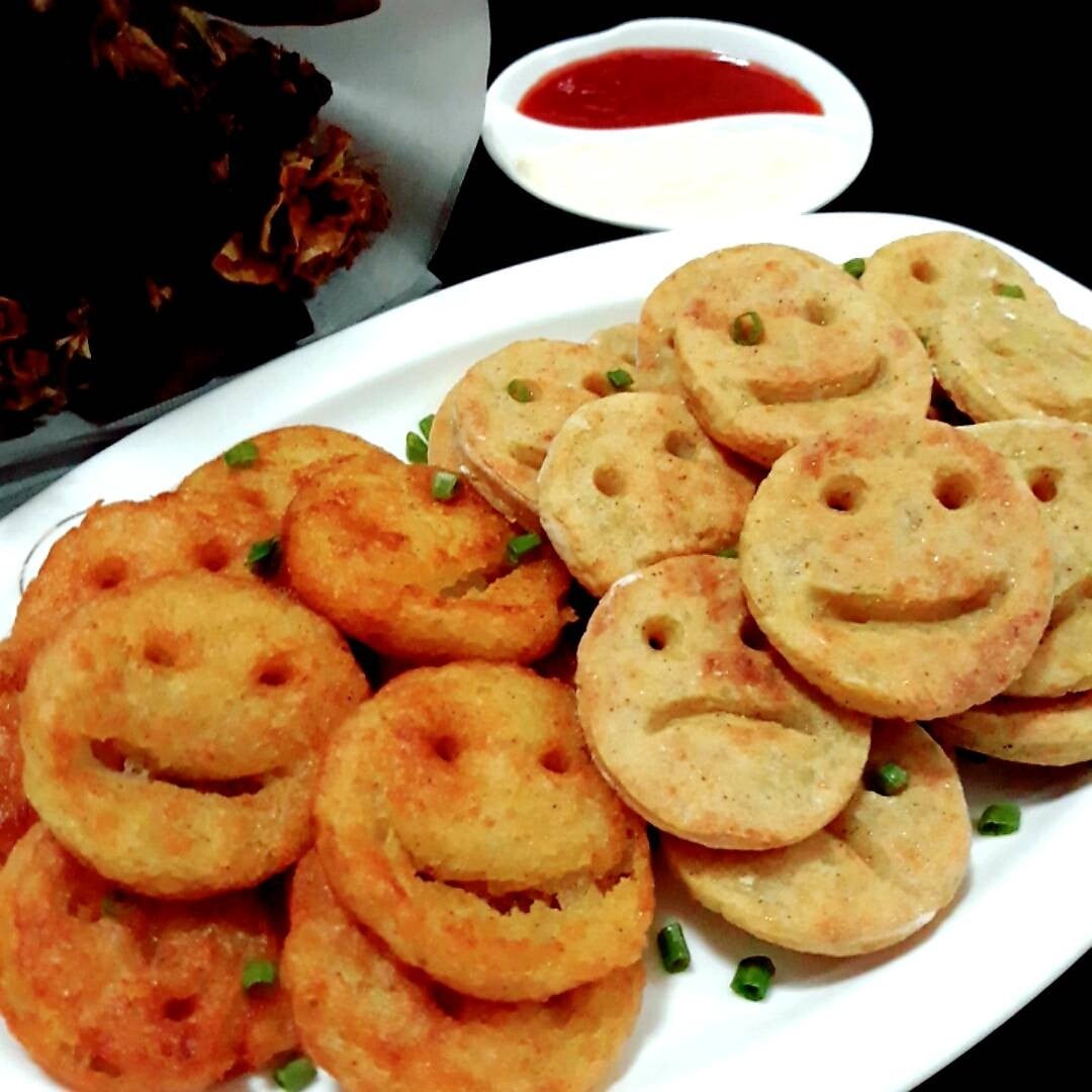 มันฝรั่งบดทอด/มันฝรั่งบดอบ(ยิ้ม😊)Potato Smiley / Crispy Potato Smiley