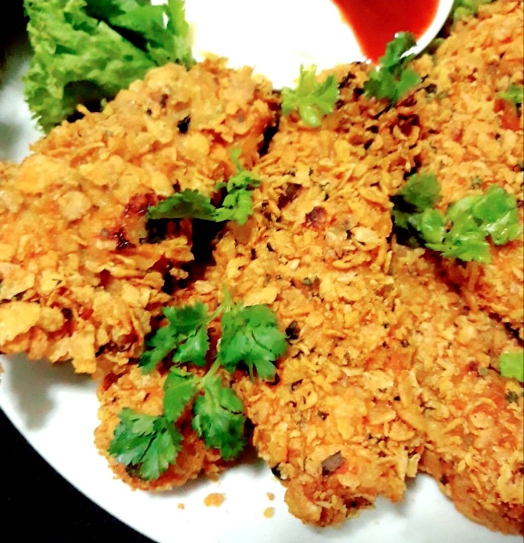 ไก่กรอบคอร์นเฟลก(แบบอบ) baked cornflake crusted chicken