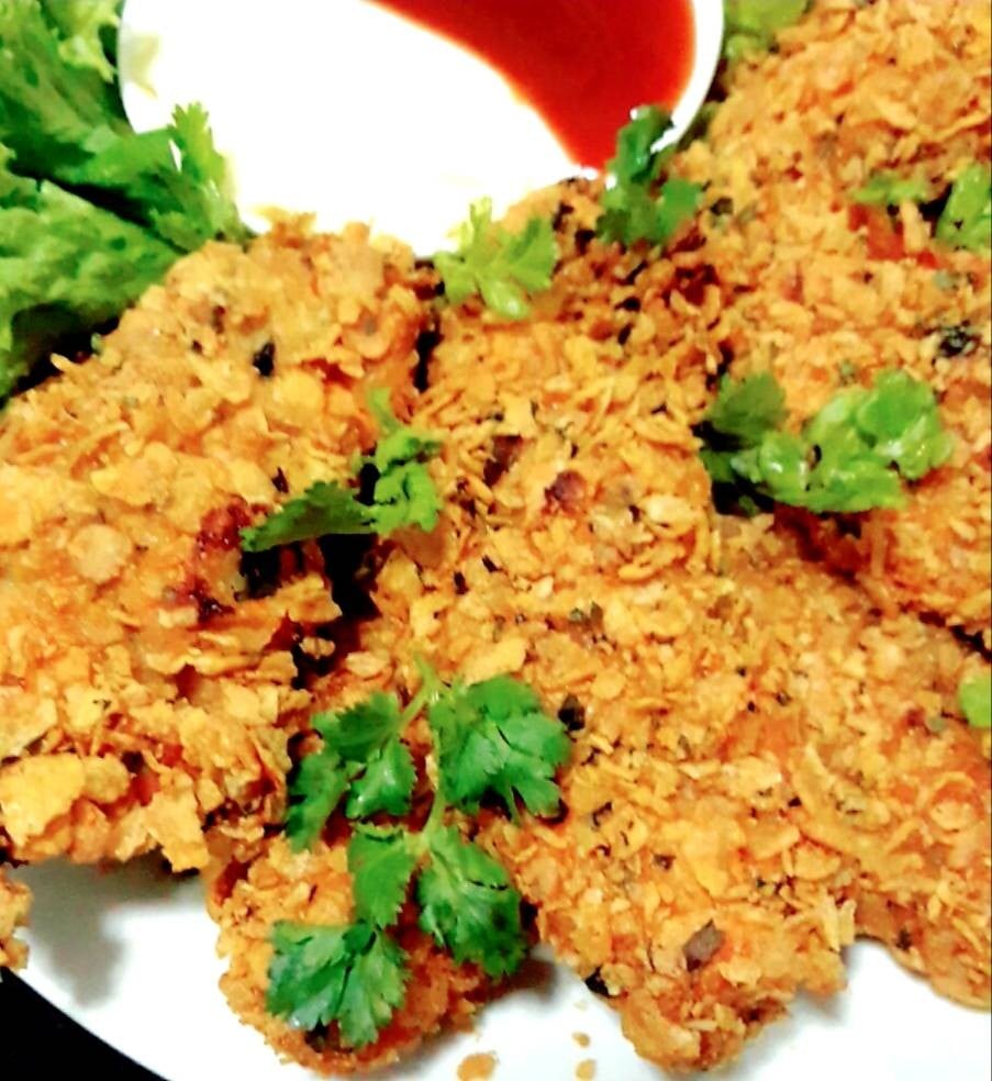 ไก่กรอบคอร์นเฟลก(แบบอบ) baked cornflake crusted chicken