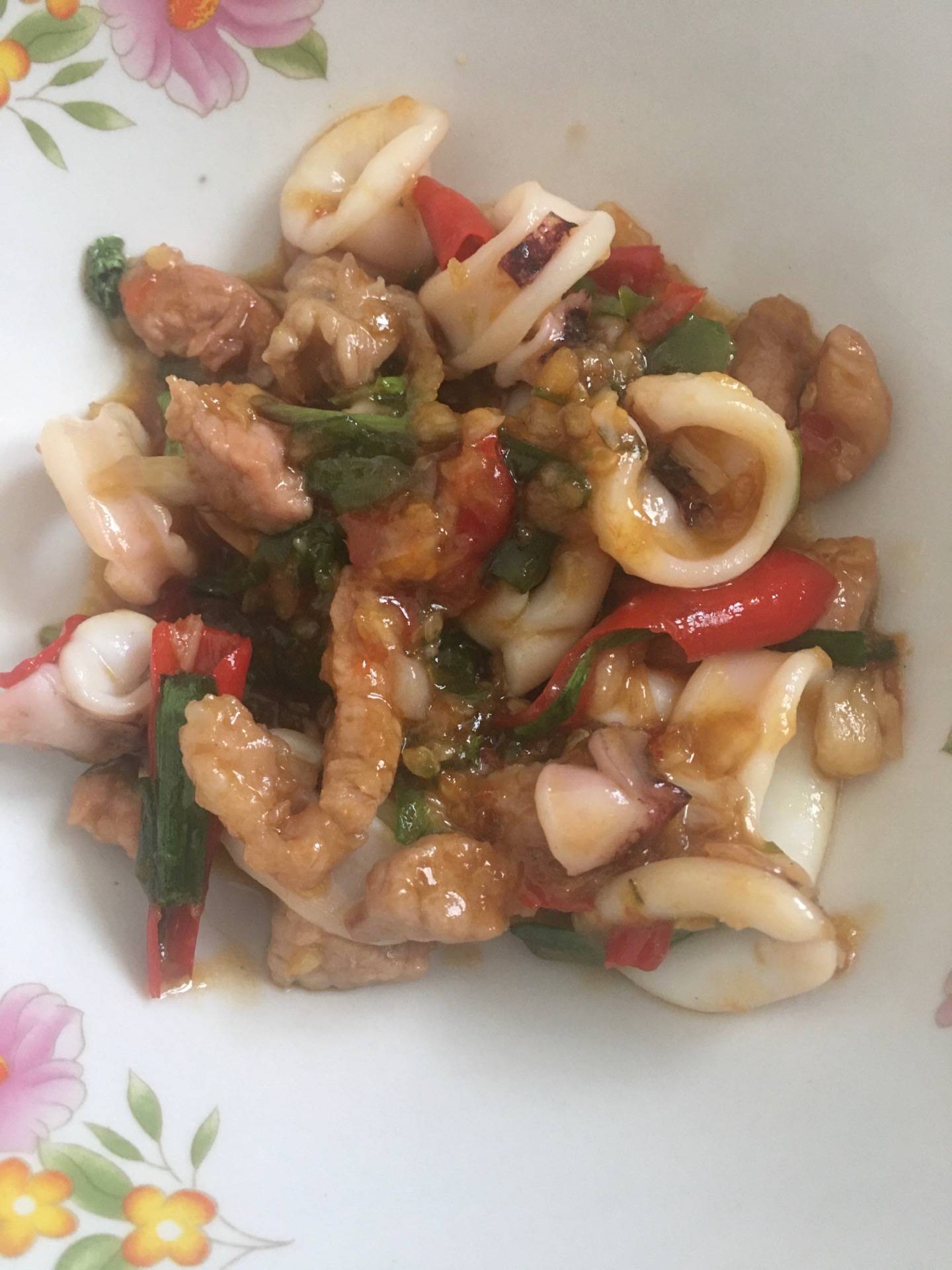 หมูหมึกผัดพริกสด