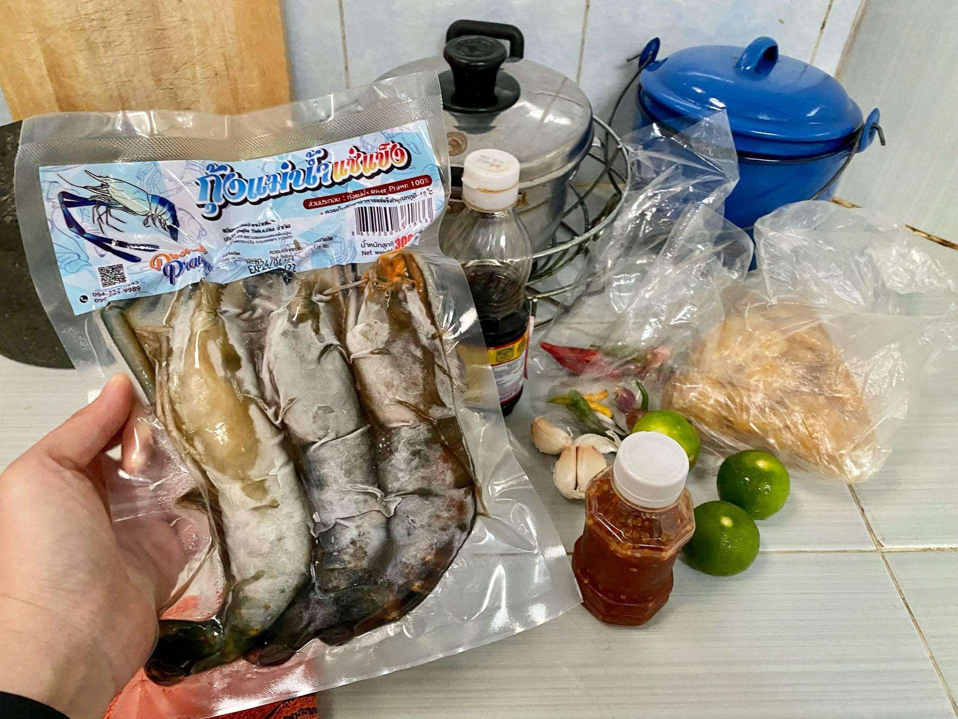 กุ้งแม่น้ำย่าง+กุ้งล็อบเตอร์นึ่ง+น้ำจิ้มซีฟู้ต