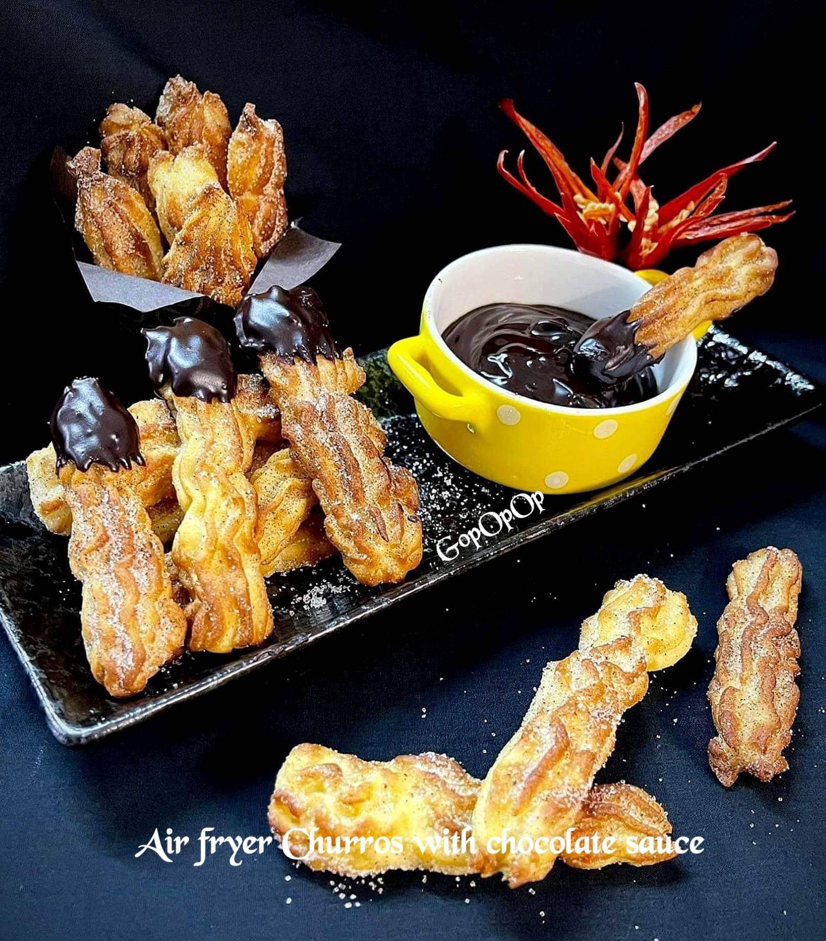 Air Fryer Churros with Chocolate Sauce 💕
