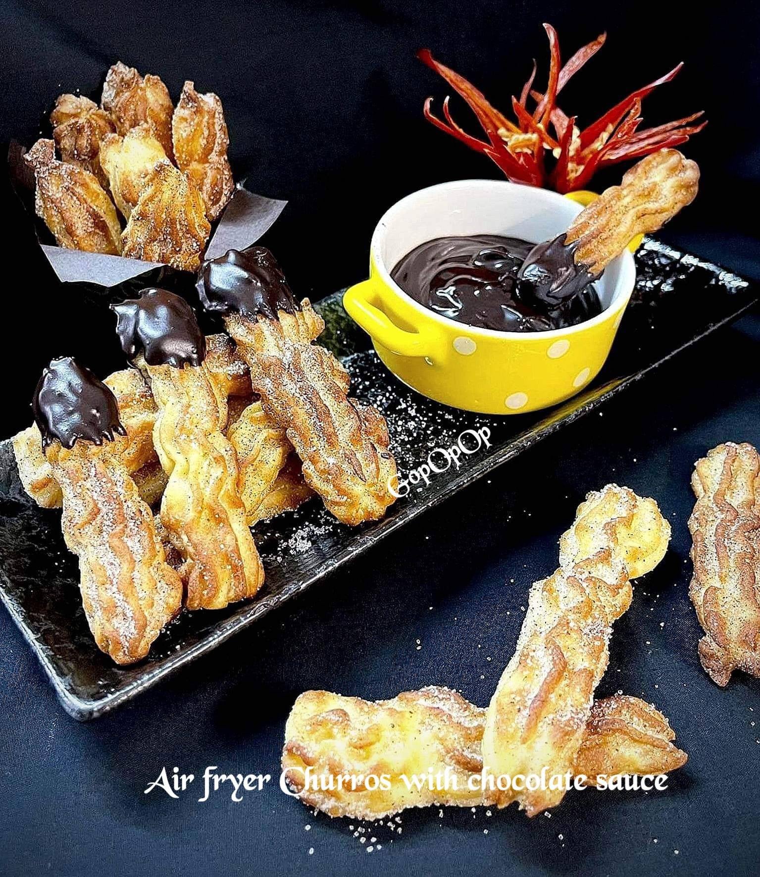 Air Fryer Churros with Chocolate Sauce 💕