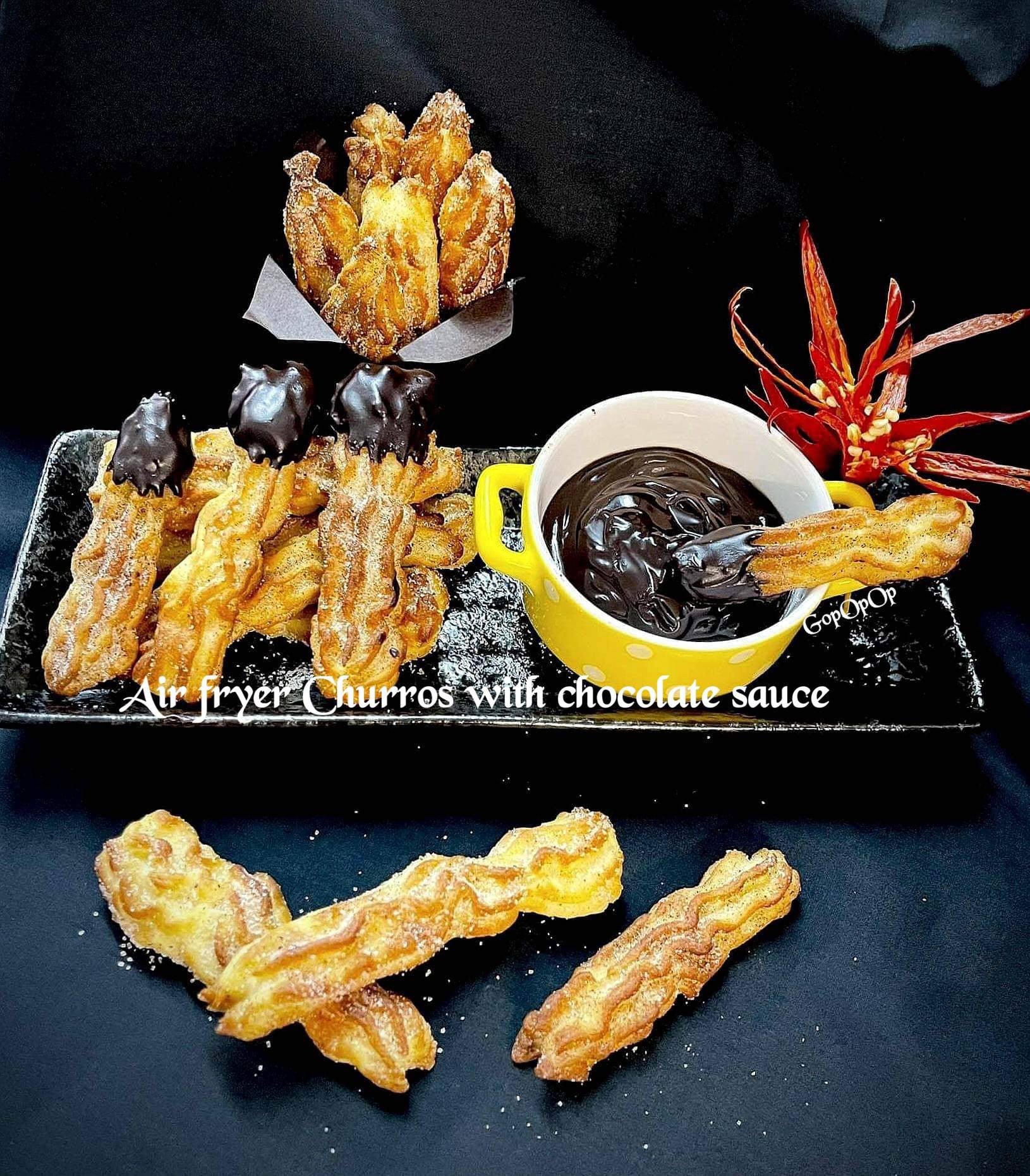 Air Fryer Churros with Chocolate Sauce 💕