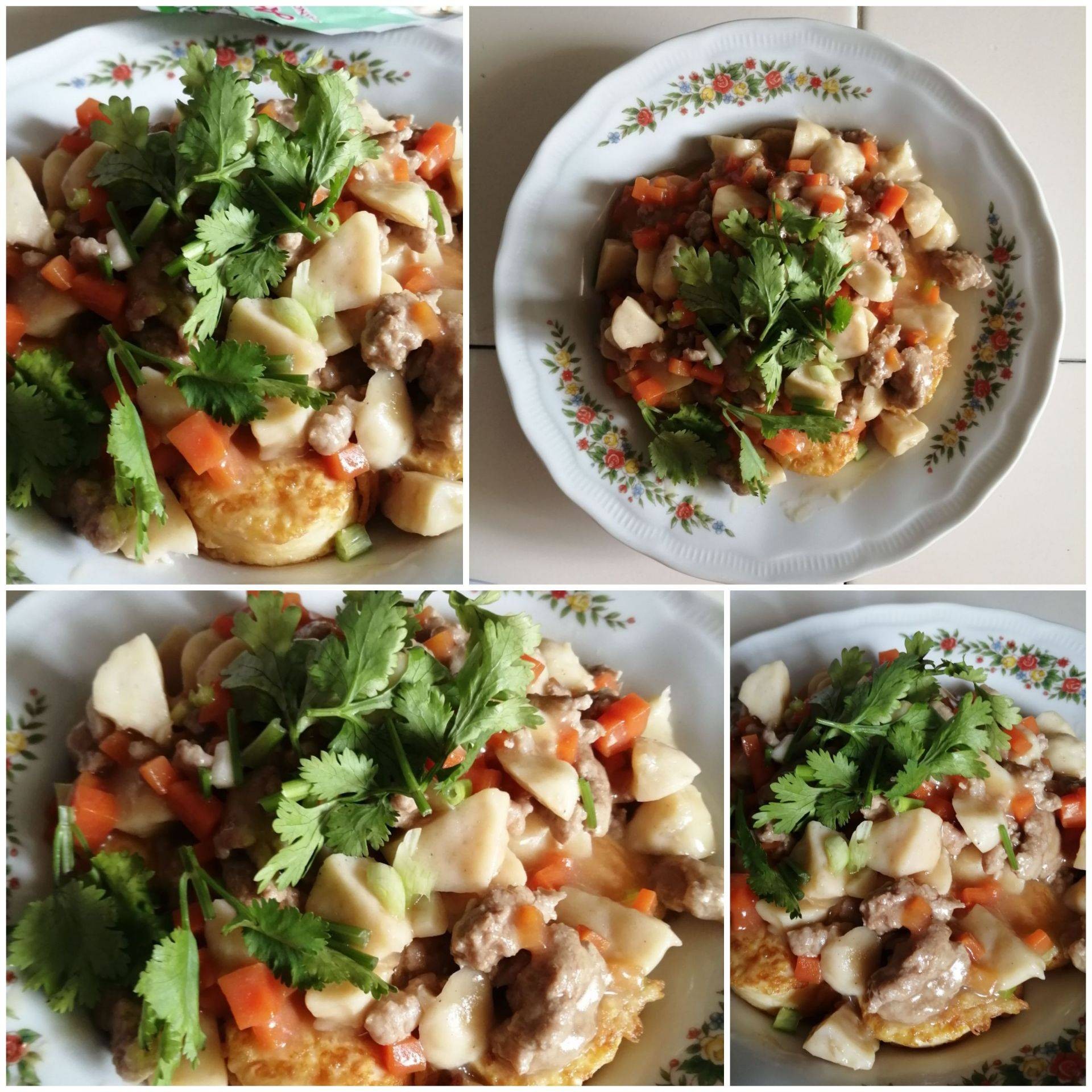 เต้าหู้ไข่ราดหมูสับลูกชิ้นหมู 
🍞🍡🍜