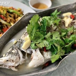 ปลากะพงนึ่งมะนาว 250 บาท