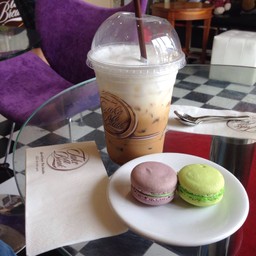 Iced cappucino with macaroons