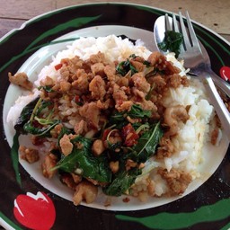 กะเพราะไก่ราดข้าว ผักไม่รก 