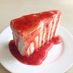 Crepe Cake Topped With Strawberry Jelly.