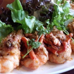 กุ้งแม่น้ำหลังสวนทอดเกลือ+น้ำจิ้มซีฟู๊ด
