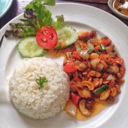 ข้าวไก่ผัดเม็ดมะม่วง45฿