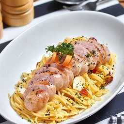 "Toulouse Sausage Spicy Spaghetti"  