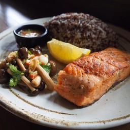 Grilled Salmon Steak with Quinoa Fried Rice