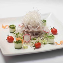 Boiled pork belly and vegetables sweet and sour sauce