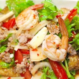 ยำไข่ดาวหมูสับ+กุ้งน้ำใส