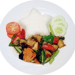 ข้าวหน้าเต้าหู้ผัดพริกไทยดำ