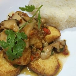 ข้าวหน้าเต้าหู้ผัดพริกเกลือ