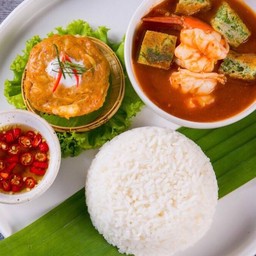 ข้าวชุดแกงส้มชะอมกุ้ง+ห่อหมกปู
