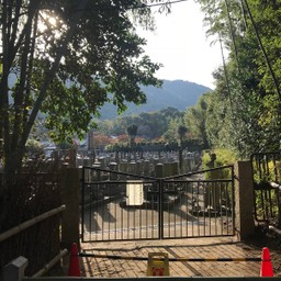 สุสานของวัดเท็นริวจิ บริเวณหัวมุมทางเดินด้านในป่าไผ่