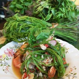 ยำกุ้งย่างยอดกระถิน