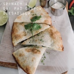 Spinach and Gai Pad Grapow Quesadilla