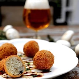 Deep Fried Mushroom Risotto Balls with Balsamic Aioli