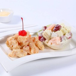 กุ้งทอดครีมสลัดผลไม้