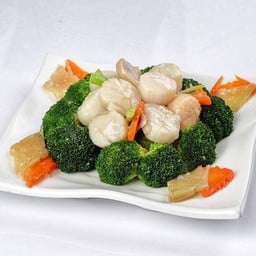 หอยเชลล์ฮอกไกโดผัดบร็อคโคลี่