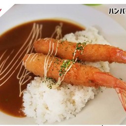 ข้าวราดแกงกะหรี่กุ้งทอด