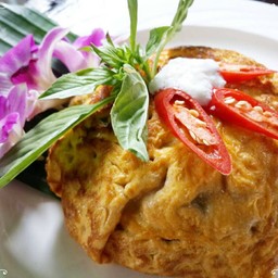 ผัดเขียวหวานกุ้งห่อไข่