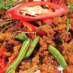 ข้าวราดปลาดุกฟูผัดพริกขิง