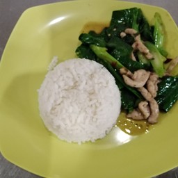 คะน้าหมูชิ้นราดข้าว